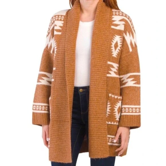 Tahari Western Aztec Geometric Print Shawl Collar Cardigan Sweater Size Small - Picture 1 of 5